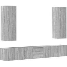 TV Schrank,5-TLG. TV-Schrank-Set Grau Sonoma Holzwerkstoff,TV Board Hängend Schrank Fernsehschrank TV Bank Wohnzimmer Möbel Modern Wandschrank für Wohnzimmer Schlafzimmer