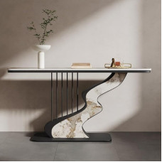 Šiuolaikinė konsolė su sukepto akmens viršumi, siauras prieškambario ir svetainės stalas, minimalistinis prabangus sofos stalas už sofos (juoda + balta, 3,59,1 colio/150 cm)