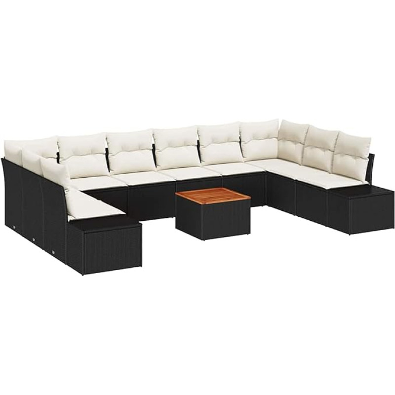 11-teiliges Garten-Sofa-Set mit Kissen Schwarz Poly Rattan Akazie Gartenlounge Model3356675