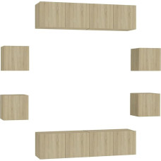 TV Schrank,8-TLG. TV-Schrank-Set Sonoma-Eiche Holzwerkstoff,TV lenta Hängend Schrank Fernsehschrank TV bankas Wohnzimmer Möbel Modern Wandschrank für Wohnzimmer Schlafzimmer