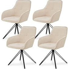 Juskys Clyde Swivel Chairs with Armrests Set of 4 - Dining Room Chairs Modern with Fabric Cover - Upholstered Chair Dining Room - 120 kg Load Capacity - Chair Velvet Beige