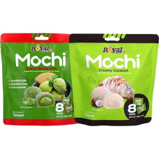 Royal Family Mochi Set of 2 Creamy Matcha Latte & Creamy Coconut (2x120g) Rice Cakes with Creamy Filling - Delicate, Sweet & Delicious. Ideal as Dessert or Snack