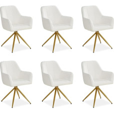 Homestyle4u 2732 Smėlio spalvos 6 valgomojo kambario virtuvės kėdžių su porankiais rinkinys Valgomojo kėdės Minkštos kėdės Cream Bouclé Gold Rotatable