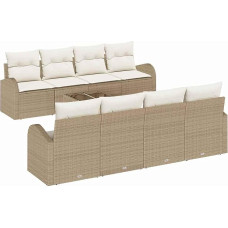 9-teiliges Garten Sofa Set mit Kissen Beige Poly Rattan Gartenlounge Modelis3345971