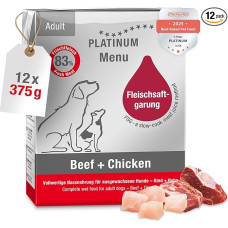 PLATINUM - Hundenahrung Menu Adult Beef+Chicken aus Fleischsaftgarung - 12 x 375 g Hundenassfutter nährstoffreich wie Barf - besonders saftig für kleine und große Hunde - BPA-frei, in DE geprüft