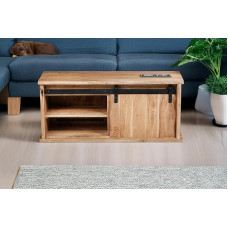 SAM Lian Kavos staliukas Akacijų medienos masyvas Natūrali spalva 110 x 45 x 50 cm 4 skyriai Medinės stumdomos durys Ketaus elementai