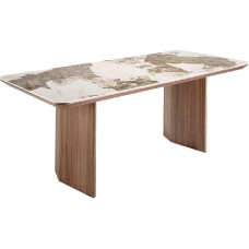 Ángel CERDÁ Stačiakampio formos valgomojo stalas, pagamintas iš marmurinio porceliano - faneruotos medinės kojos - matmenys 200 x 90 x 77 cm - stačiakampio formos stalas, tinkamas 8 asmenims - baltos spalvos