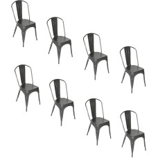8 valgomojo kėdžių pakuotė, pramoninės vintažinės kėdės su atlošu, sėdynės aukštis 44 cm, sukraunamos geležinės kėdės, skirtos patalpoms ir lauke, sodui, restoranams (tamsiai pilka, 8)