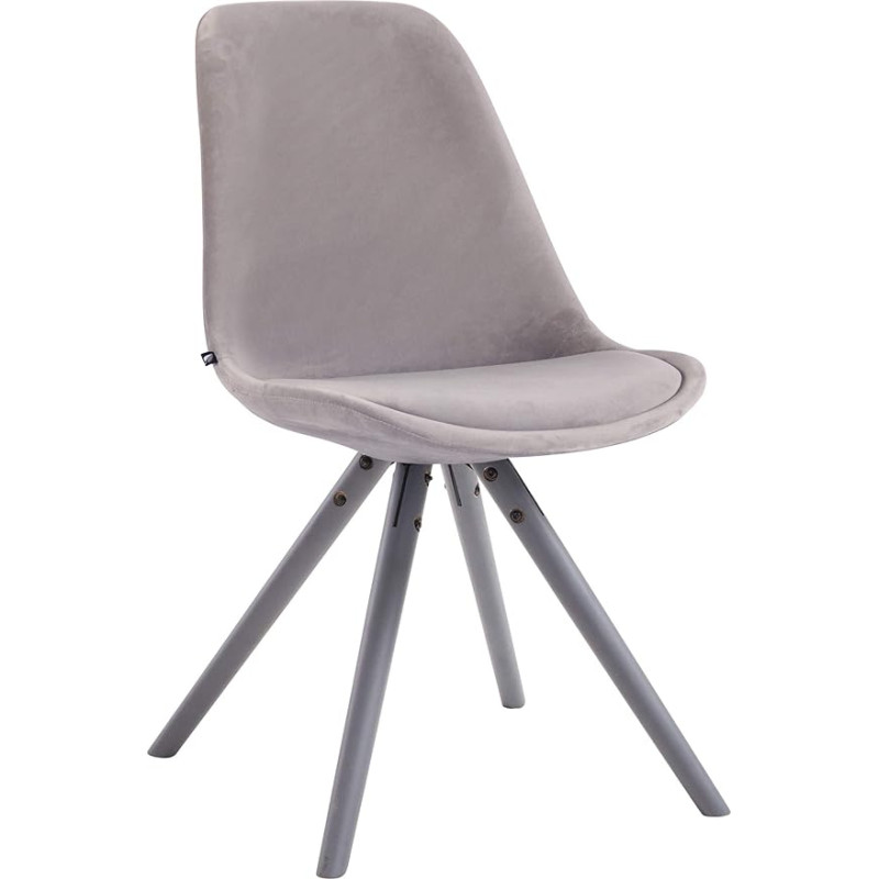 CLP Toulouse Retro Chair Velvet Round su aukštos kokybės sėdynės paminkštinimu, atlošiama kėdė su tvirtu mediniu rėmu, sėdynės aukštis 48 cm, spalva: Rėmo spalva: pilka, rėmo spalva: Pilka