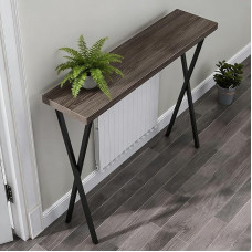 Konsolentisch Schmal für Eingangsbereich, Beistelltisch Schmal, 100 × 20 × 90 cm, Dicke Tischplatte, Eisengestell Flurtisch für Flurund Wohnzimmer, Einfache Montage