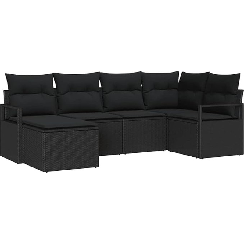 6-teiliges Garten Sofa Set mit Kissen Schwarz Poly-Rattan, 2-Sitzer Garten Sofa mit Kissen Schwarz Poly-Rattan Gartenlounge Model3346453