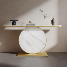 Generisch Moderner Konsolentisch für den Eingangsbereich, Beistelltisch für die Diele, Langer Sofatisch für Wohnzimmer, Flur, Eingangshalle (Gold + Weiß, 100 cm/39,4 Zoll)