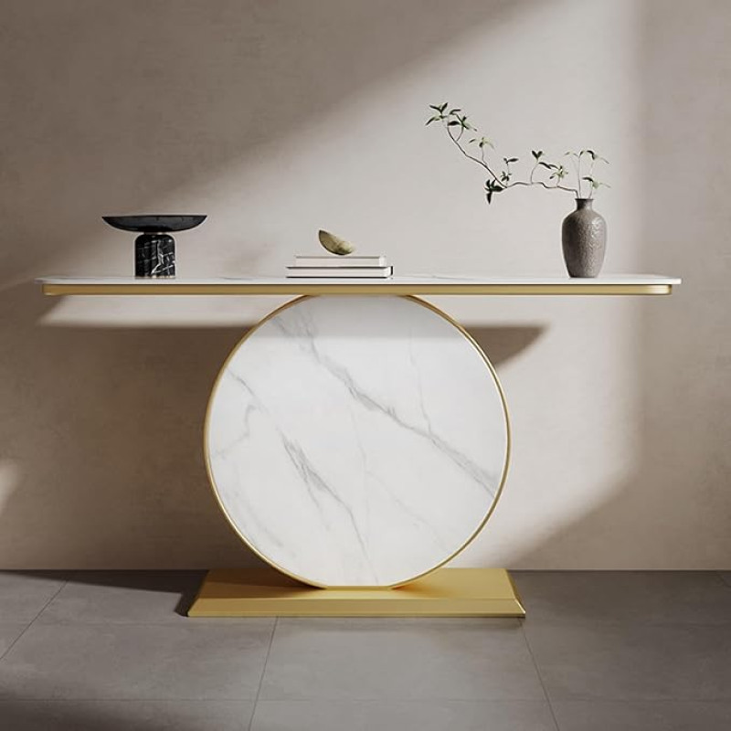 Generisch Moderner Konsolentisch für den Eingangsbereich, Beistelltisch für die Diele, Langer Sofatisch für Wohnzimmer, Flur, Eingangshalle (Gold + Weiß, 100 cm/39,4 Zoll)