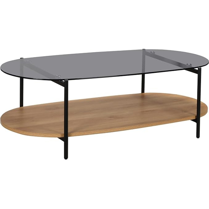 Modernus ovalus kavos staliukas Didelis 120 cm stiklo šviesaus medžio