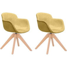 Meubletmoi 2 x Scandinavian Style Fabric Swivel Chair with Wooden Armrests and Legs - Heather Yellow