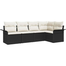 5-teiliges Garten Sofa Set mit Kissen Schwarz Poly-Rattan, 2-Sitzer Garten Sofa mit Stauraum & Kissen Schwarz Poly-Rattan Gartenlounge Model3354026