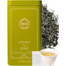 Hezuo Golden Green Tea Loose 100 g, veganiška, gaivinanti High Mountain Whole Loose Leaf Green Tea, turtinga antioksidantų, gryna ir natūrali, arbata skardinėje su 20 tuščių arbatos maišelių viduje