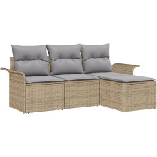 Modelis3345310 4 dalių sodo sofos komplektas su pagalvėle Smėlio spalvos poliuretaninis rotango sodo poilsio kambarys
