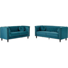 Vente-unique - Sofos komplektas 3+2 - Velvetas - Žaliai mėlyna - Turner