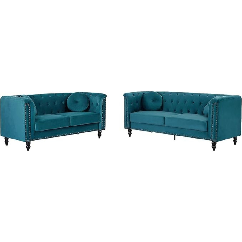 Vente-unique - Sofos komplektas 3+2 - Velvetas - Žaliai mėlyna - Turner