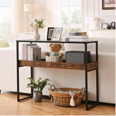 Schmaler Konsolentisch mit 2 Ebenen für das Wohnzimmer – Langer Eingangstisch mit Ablage und Metallrahmen, perfekt hinter der Couch oder im Flur (99,9 x 29,9 x 80 cm)