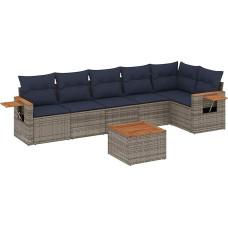 Sodo sofos komplektas Pilka PE rotango kampinė sofa ir centrinė sofa su akacijos medžio stalu - lauko baldai kiemui ir terasai Modelis3226838