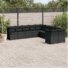 Balkono baldai Sodo svetainės komplektas Sodo svetainė Lauko sodo svetainė 11 dalių sodo sofos komplektas su pagalvėle Juodas polietileninis rotangas Tinka miegamajam