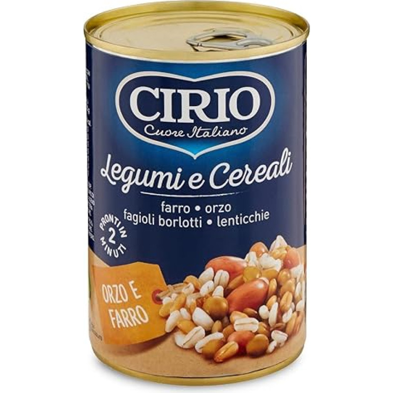 Cirio Legumi e Cereali Ankštinės ir grūdinės kultūros, speltos, miežiai, Borlotti pupelės ir lęšiai, 410 g talpyklė, idealiai tinka sriuboms, 12 vnt.