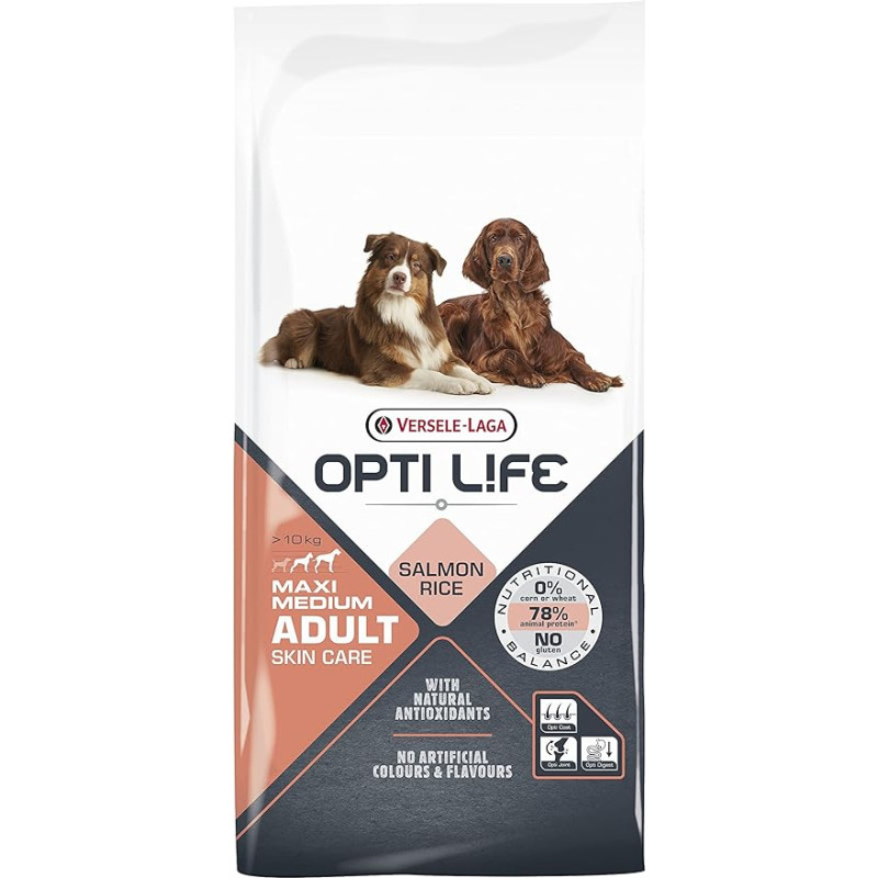 VERSELE-LAGA - Opti Life Adult Skin Care Medium & Maxi - sausas maistas dideliems ir vidutiniams šunims - 12,5 kg