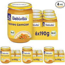 Bebivita Organic Fine Vegetables (6 x 190 g), from 6 Months, without Added Salt, the Vegetable Jars Ideal for Complementary Food Start (Pack of 4)