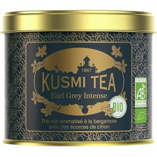Kusmi Tea - Earl Grey Intense - ekologiška juodoji arbata su bergamotėmis ir aštriomis citrinomis - biri arbata - 100 g metalinė skardinė - kiekis maždaug 50 puodelių