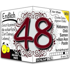 Schlump-Chili Endlich 48 - juokinga aštri gimtadienio dovana. Originali 48-ojo gimtadienio dovanos idėja vyrams ir moterims