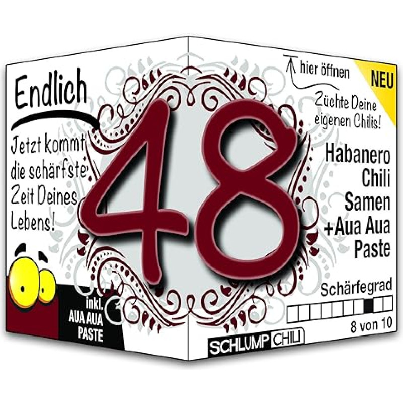 Schlump-Chili Endlich 48 - juokinga aštri gimtadienio dovana. Originali 48-ojo gimtadienio dovanos idėja vyrams ir moterims