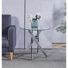 Hallowood Furniture Cullompton Glass Side Table with Chrome Legs, Round Side Table with Tempered Glass Top Bedside Table Sofa Side Magazine Table CMT-SID01