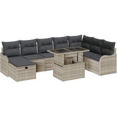 9-teiliges Garten Sofaset mit Kissen Hellgrau Poly Rattan Gartenlounge Model3359739