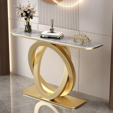 Generisch Moderner dekorativer Konsolentisch aus Eisen mit Tischplatte aus Steinplatte, schmaler Tisch hinter dem Sofa, für Eingang, Flur, Wohnzimmer (Gold, 150 cm - C)