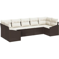 7-teilige Garten-Sofa-Garnitur mit Kissen Braun Poly-Rattan Gartenlounge Modelis3346868