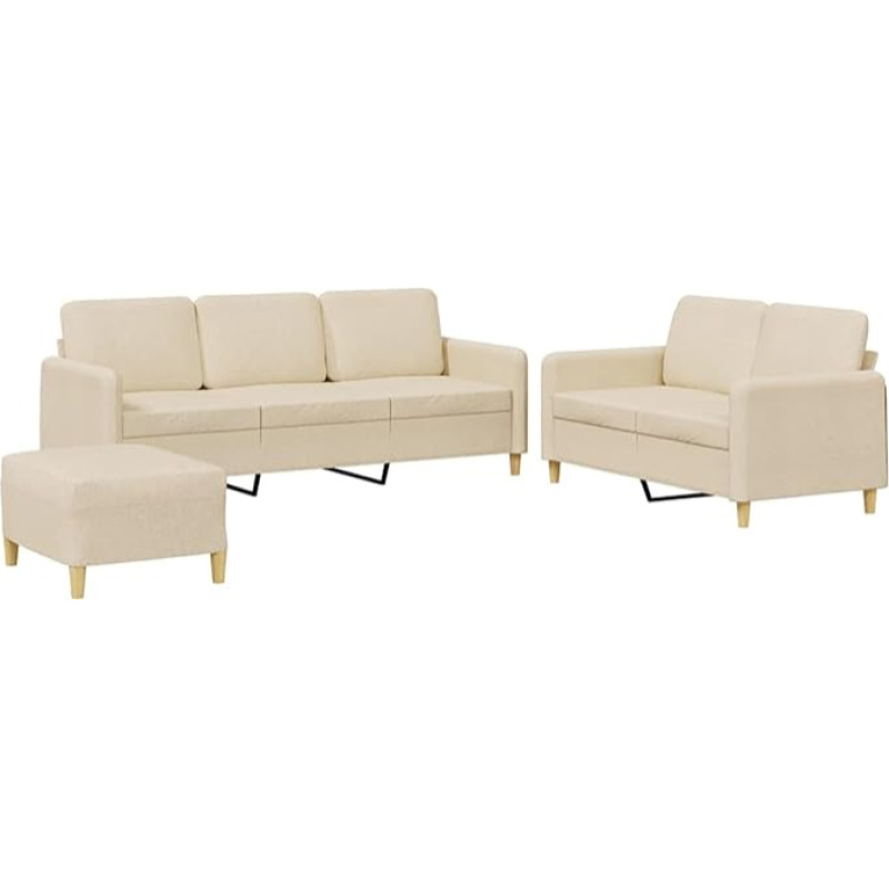 Kreminės spalvos 2 ir 3 sėdimų vietų sofa su fufeliais | stalviršis (100% poliesteris), metalas, tekstilenas, šerkšnas | baldas kambariui ir kambariui Model3202128