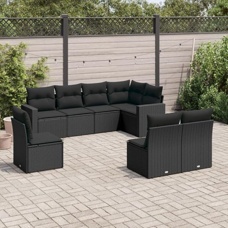 terassenmöbel außen Balkon möbel gartenlounge Garten lounge7-tlg. Garten-Sofagarnitur mit Kissen Schwarz Poly RattanGeeignet für Schlafzimmer