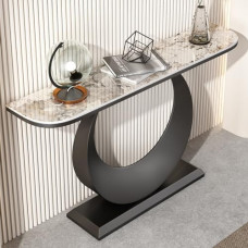 Eingangstisch mit Metallrahmen, 120 cm Konsolentisch, Flurtische für Eingangsbereich, Flur, Wohnzimmer, Marmortischplatte (Spalva: Schwarz 1)
