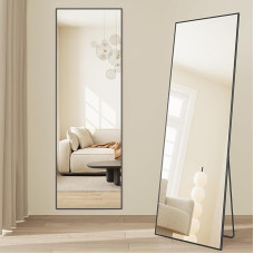 SONGMICS pilno ilgio veidrodis 160 x 50 cm stačiakampio formos stačiakampio formos veidrodis Aliuminio lydinio rėmas Grūdinto stiklo kvadratinis kampas, skirtas miegamajam, svetainei, drabužių spintai, rašalas juodas LFM050BD01