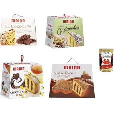 Maina La Colomba Test Pack Easter Cake with Cream 4 x 750 g Baking Product Easter Dove of Italian Tradition with Sweetened with Decoration + Italian Gourmet Polpa 400 g