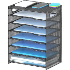 OUTWOLF rašomojo stalo organizatorius su rankena, 8 lygių raidžių dėklas, tvirti metaliniai laikymo skyriai, biuro reikmenys, skirti A4 formato dokumentų dėklui, popieriui, knygoms, žurnalams (juodas)