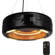 Home It Hanging Patio Heater with Carbon Tube and LED Lighting - 1500 W, 3 Heat Settings, Remote Control, 24 Hours Timer, IP34 Splashproof, Aluminium, 450 mm Diameter