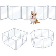 unipaws skaidri akrilo šunų žaidimų aikštelė, 424 cm pločio 8 skydų laisvai pastatoma šunų žaidimų aikštelė, sulankstomi šuniukų vartai su durelėmis, šuniukų žaidimų aikštelė šunims ir katėms