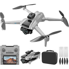OBEST GPS dronas su kamera 4K Suaugusiųjų 5G WiFi FPV dronas su 4,5 colio ekranu ir 4 GB, 2 baterijos 50 min., stabilizatorius Automobilių grąžinimas Seguimiento Follow Me, sulankstomas RC sraigtasparnis pilkos spalvos