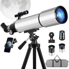 Telescope Astronomy 90/600 mm Refractor with Aluminium Tripod - 2 Eyepieces (10 mm & 25 mm), 3 x Barlow Lens, Smartphone Adapter & Carry Bag - Ideal for Star Watching, Moon, Planets & Bird Watching