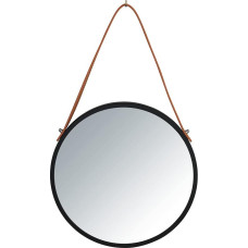 WENKO Borrone Round Wall Mirror with Black Metal Frame and Hanging Strap, Decorative Mirror in Vintage Design, Glass/Metal, Diameter 30 cm, Black