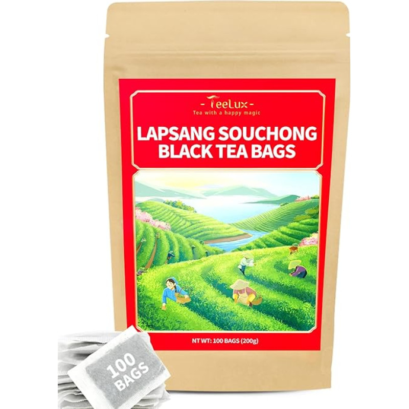 TeeLux Lapsang Souchong arbatos maišeliai, 100 vnt., veganiška, unikali rūkyta juodoji arbata iš Kinijos, sodraus dūmo skonio