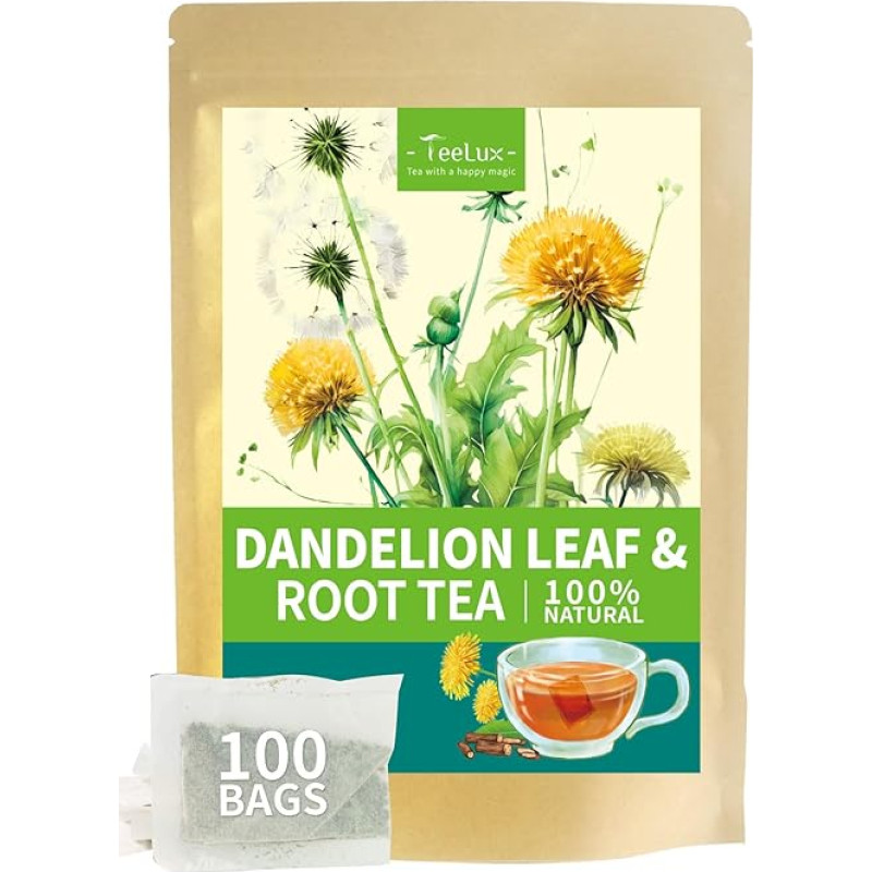 TeeLux Dandelion Tea Bags, Pack of 100, Vegan, Dandelion Root & Leaves, Rich Aroma, Natural Caffeine-free Herbal Tea